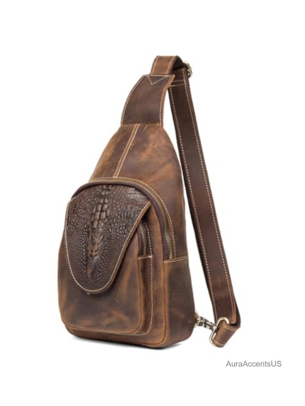 Genuine Crazy Horse Leather Sling Bag Crossbody Backpack Chest Daypack